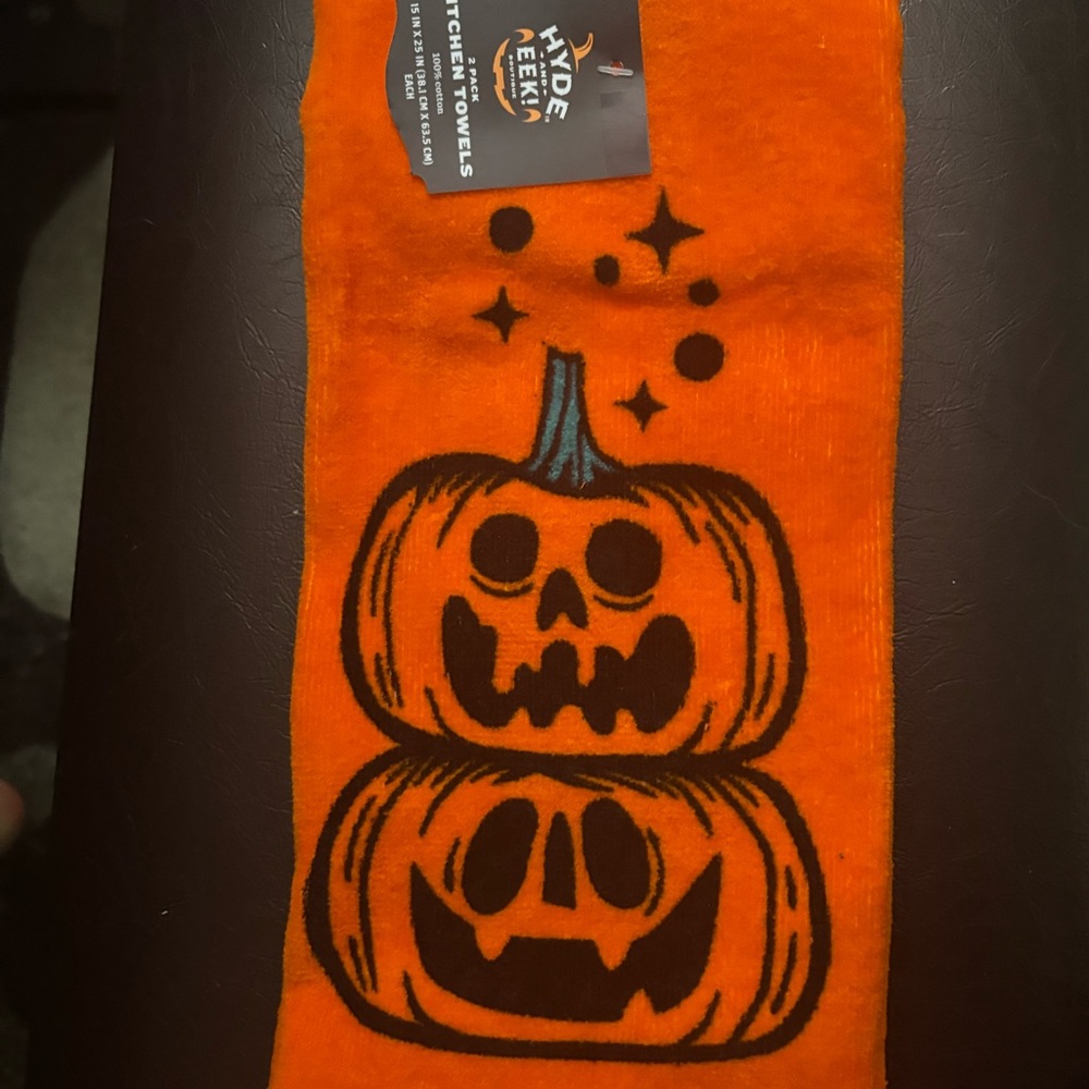 Halloween Pumpkin Stacked Kitchen Towel - Orange & Black